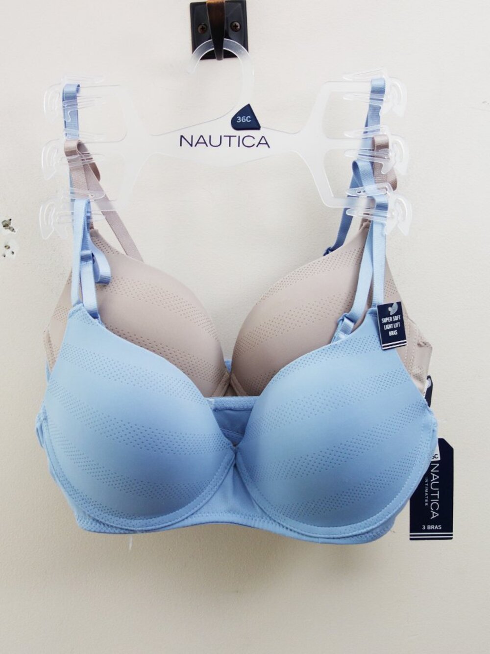 Nautica 3-pack Underwired Super Soft Light Lift Push Up Bras - Blue 36C NWT!